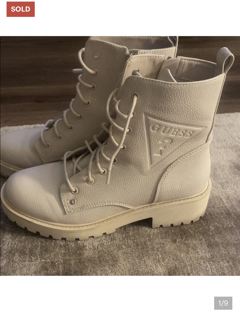 GUESS Cream Lace-Up Combat Boots